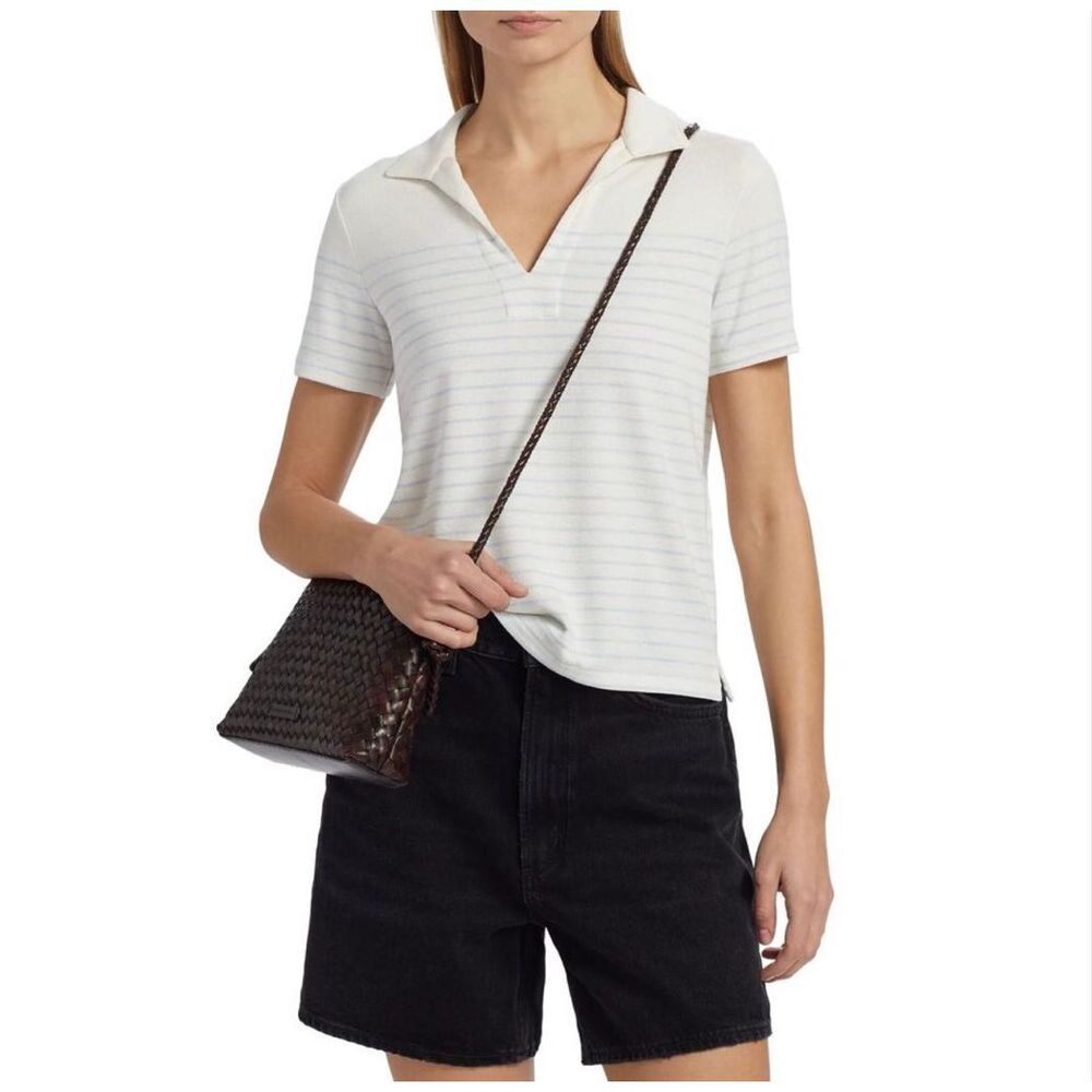 Rag & Bone $158 Knit Stripe Polo Shirt Ivory Split Neck Small NEW
